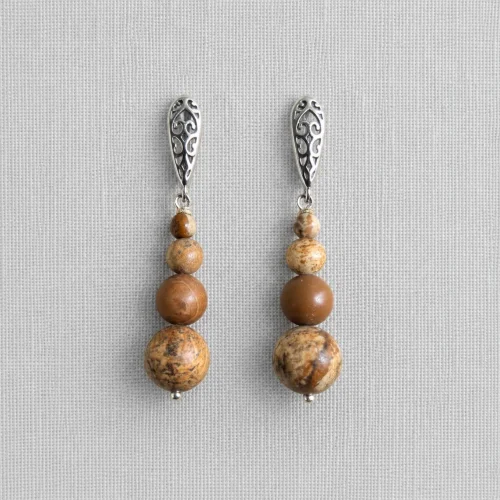 picture jasper earrings with silver filigree fasting (2) xnc