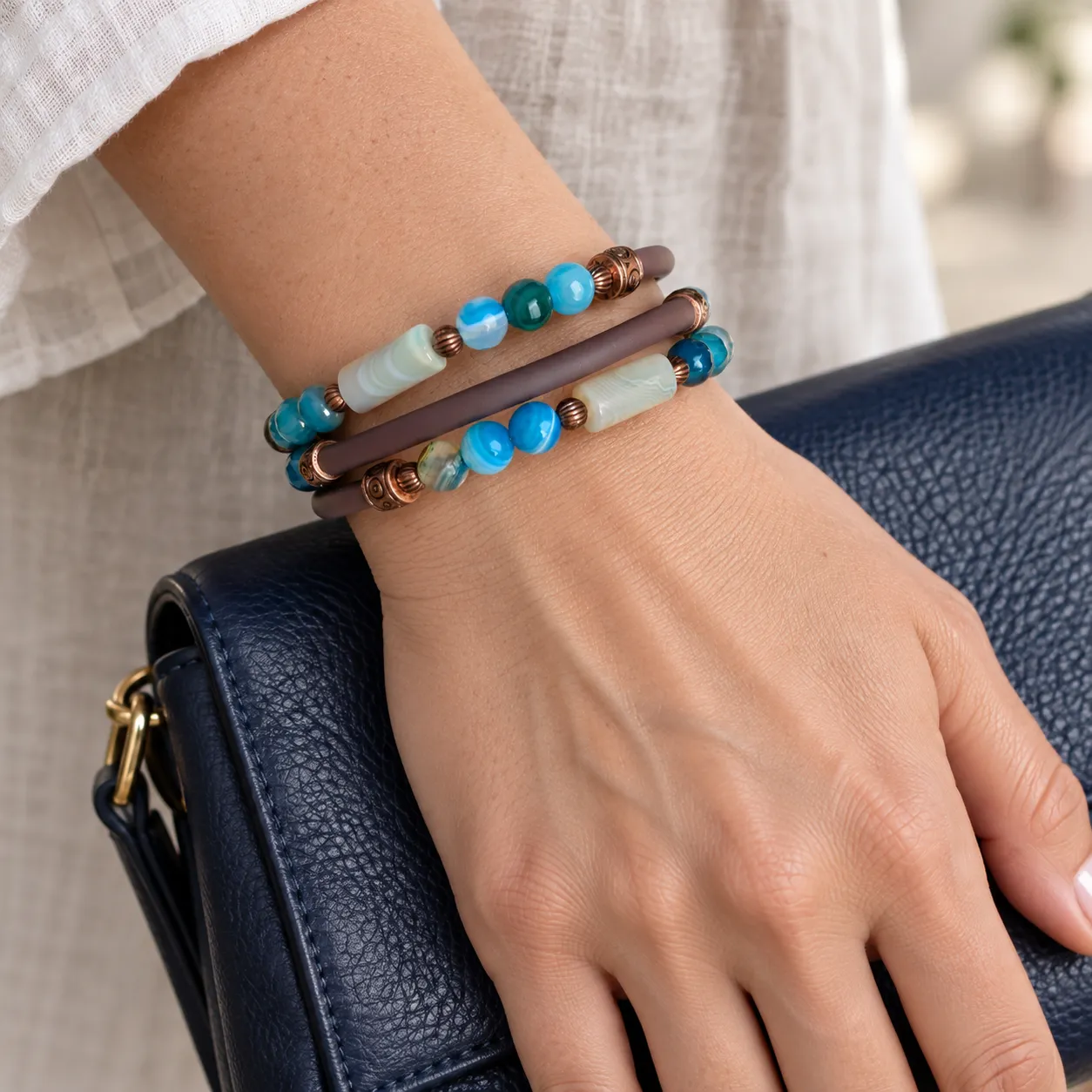 blue canyon – banded agate memory wire wrap bracelet (1) xnc blue canyon – banded agate memory wire wrap bracelet (1) xnc