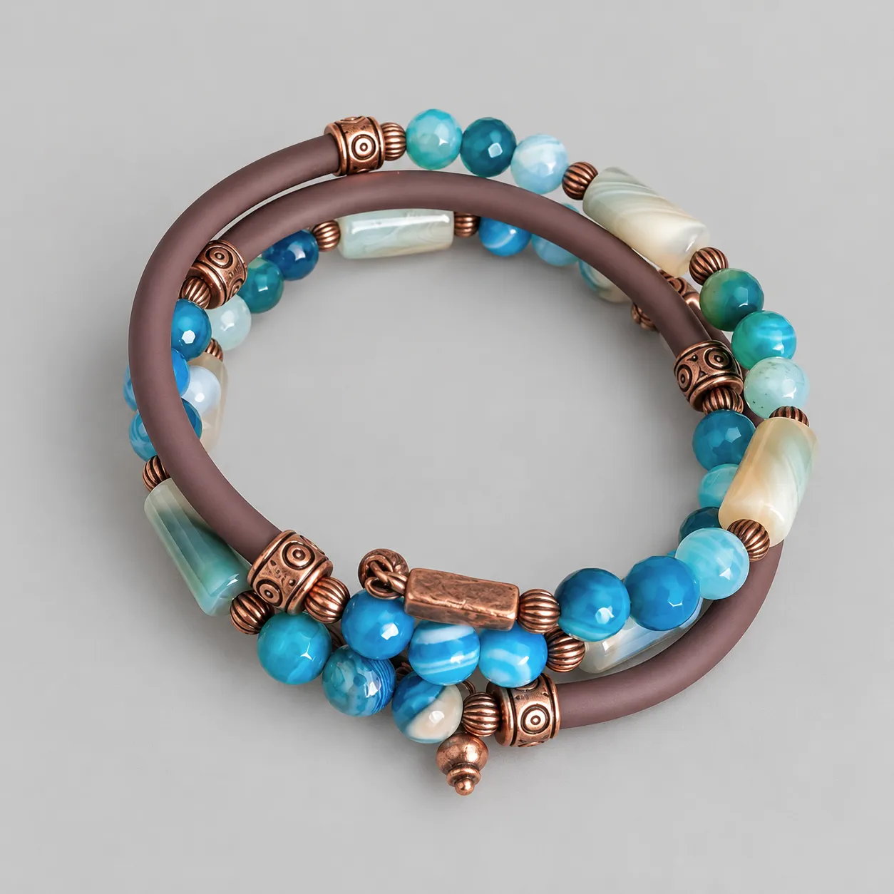 blue canyon – banded agate memory wire wrap bracelet (2) xnc blue canyon – banded agate memory wire wrap bracelet (2) xnc