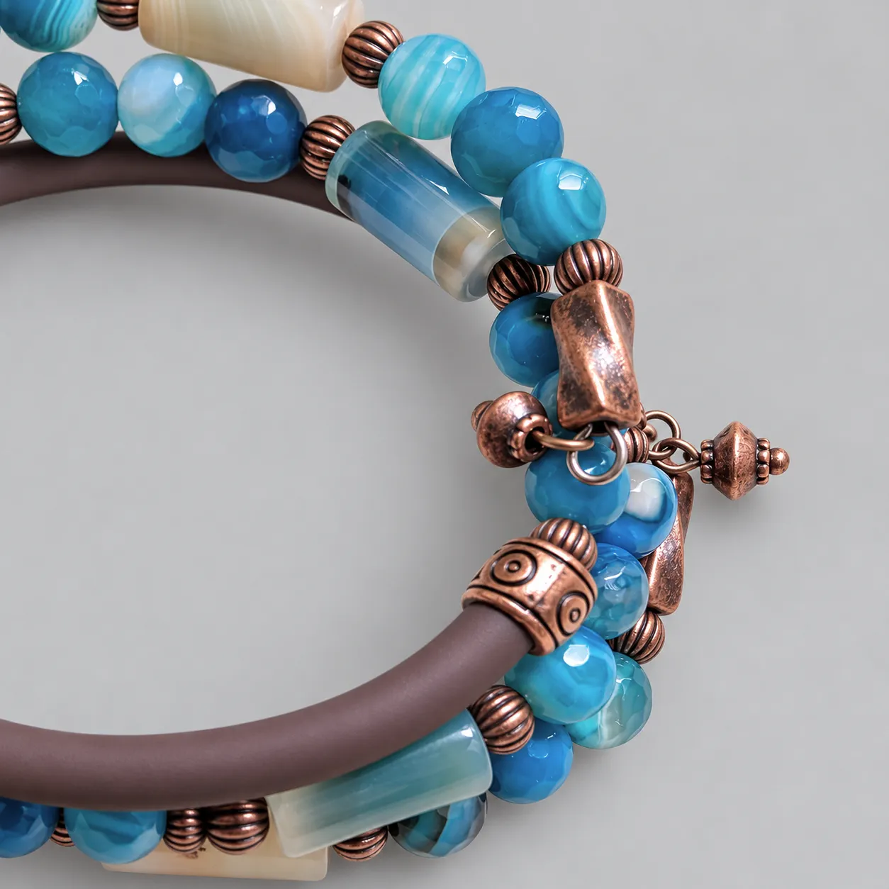 blue canyon – banded agate memory wire wrap bracelet (3) xnc blue canyon – banded agate memory wire wrap bracelet (3) xnc
