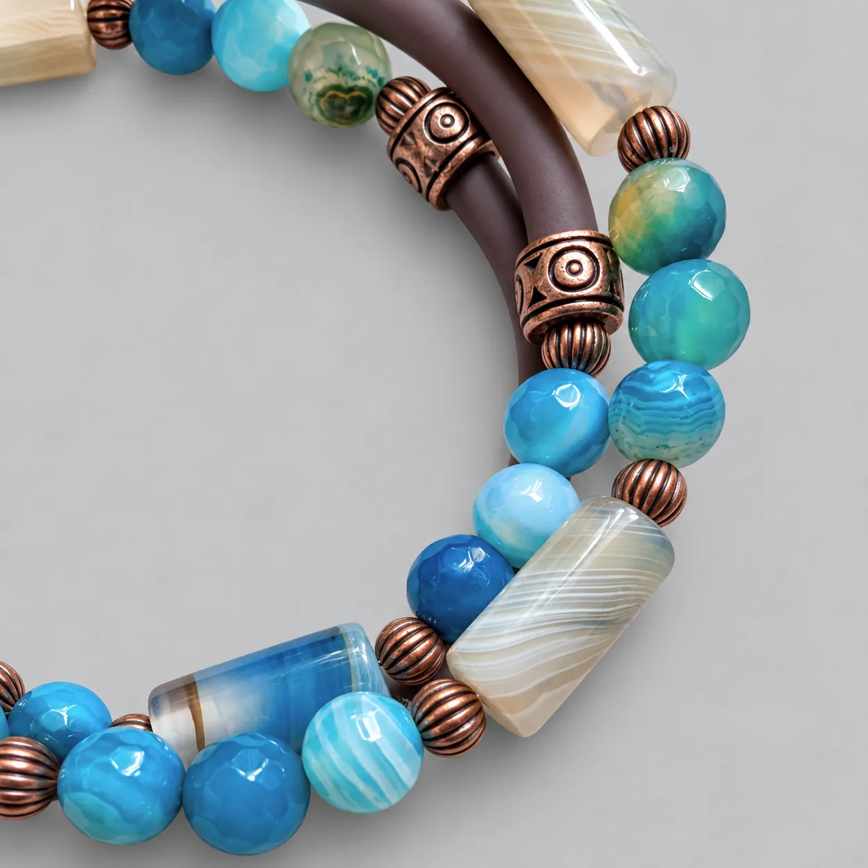 blue canyon – banded agate memory wire wrap bracelet (4) xnc blue canyon – banded agate memory wire wrap bracelet (4) xnc