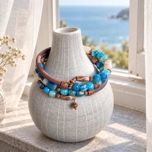 blue canyon – banded agate memory wire wrap bracelet (6) xnc