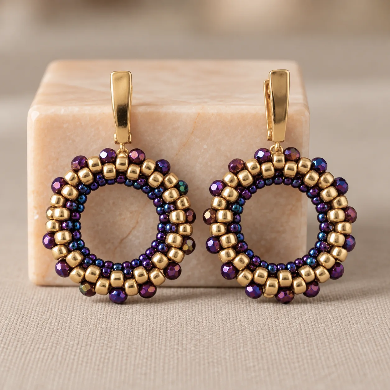 dragonfly glow – purple & gold beaded hoop earrings (3) xnc dragonfly glow – purple & gold beaded hoop earrings (3) xnc