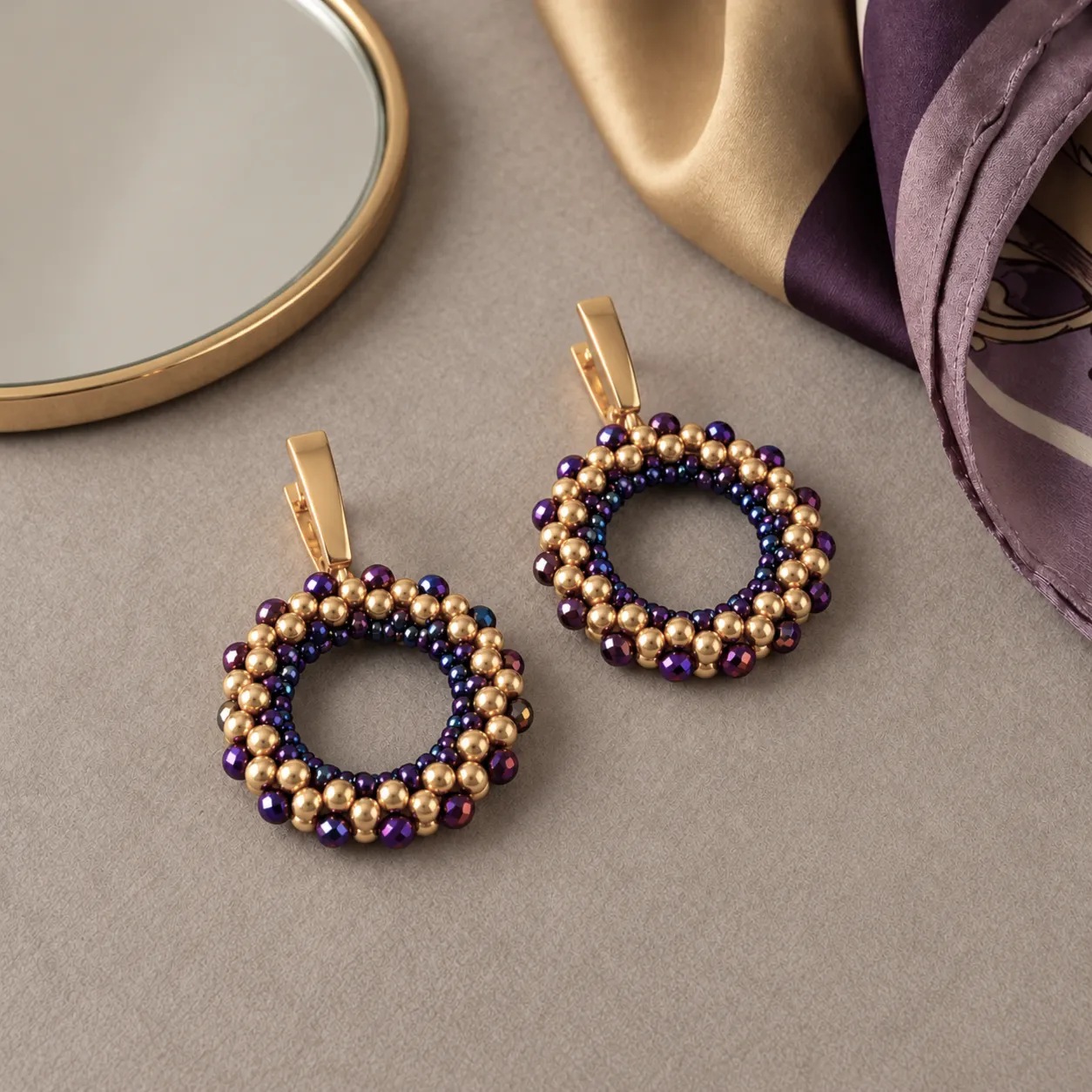 dragonfly glow – purple & gold beaded hoop earrings (5) xnc dragonfly glow – purple & gold beaded hoop earrings (5) xnc
