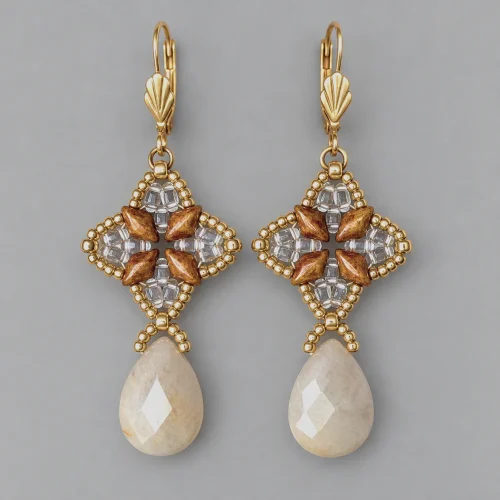 Quartz golden petals – aventurine and gemduo bead earrings (1) xnc