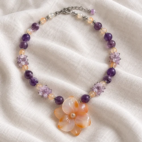 violet blossom – carnelian flower & amethyst necklace (1) xnc