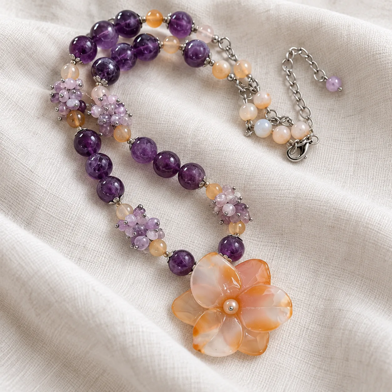 violet blossom – carnelian flower & amethyst necklace (3) xnc violet blossom – carnelian flower & amethyst necklace (3) xnc